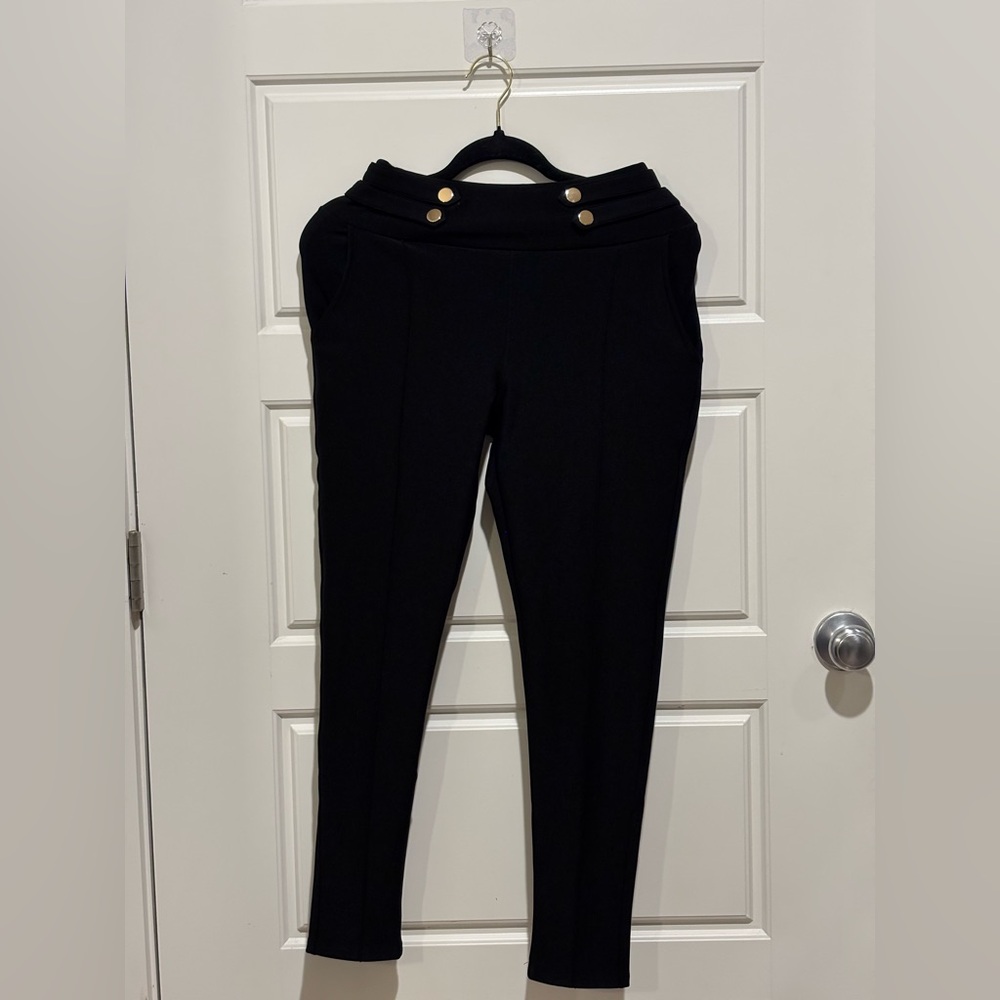 Harper Black Skinny Pants with Gold Button Accents